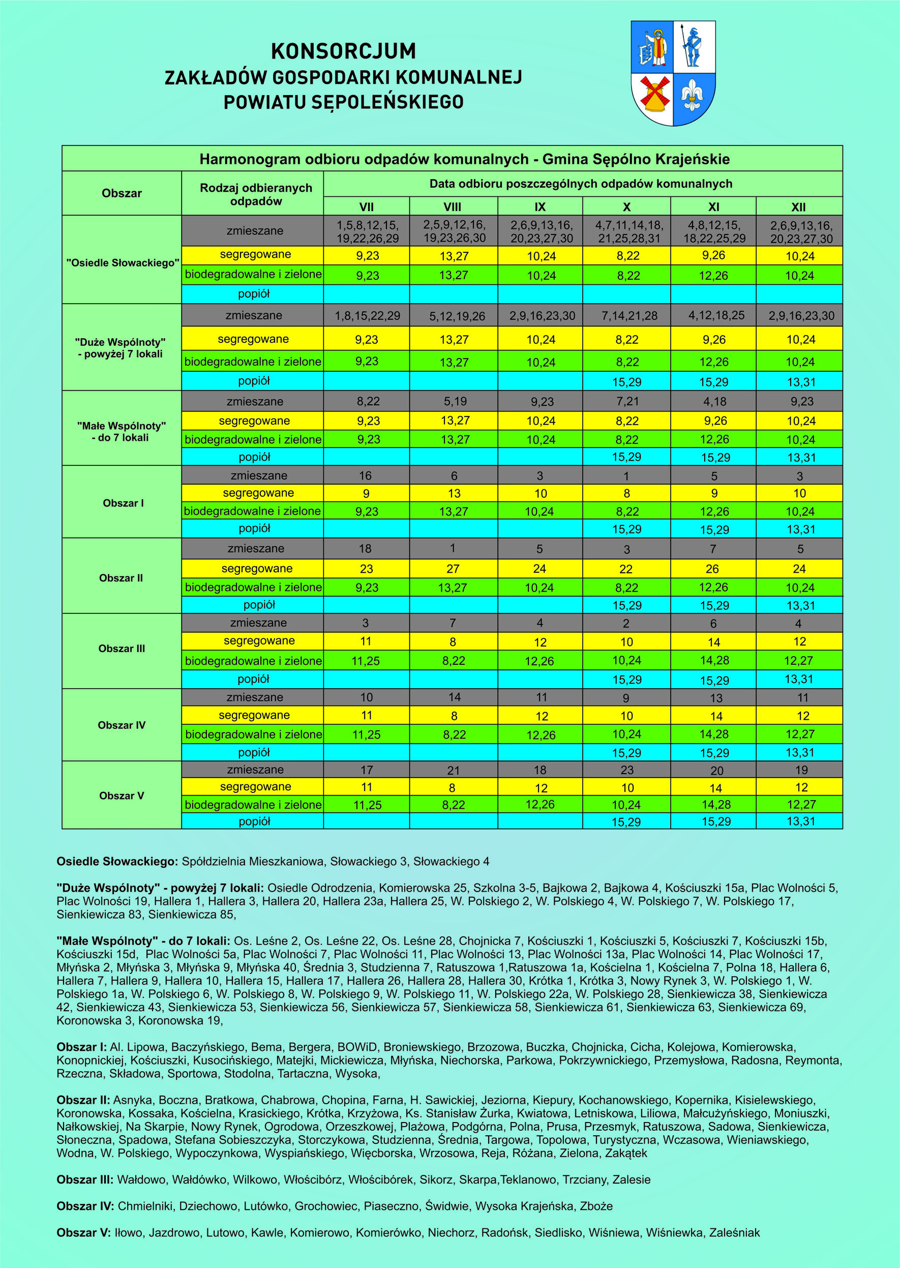 Harmonogram Wywoz w Odpad w I Niezb dne Informacje Zak ad Gospodarki 